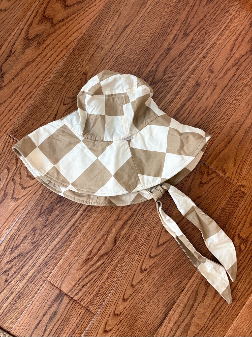 Brixton Beige and Cream Check Sun Hat with Tie